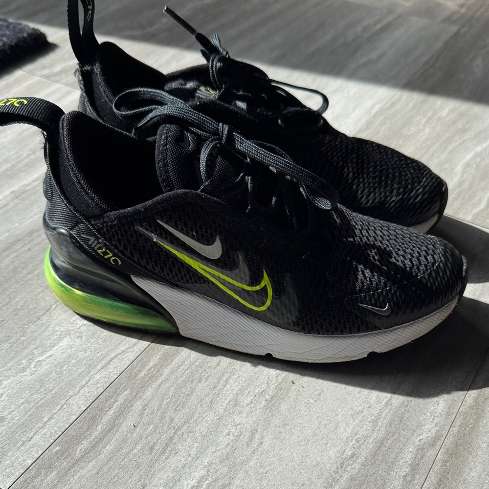 Nike Air Max 270 Black and Lime Green Athletic Kids Shoes